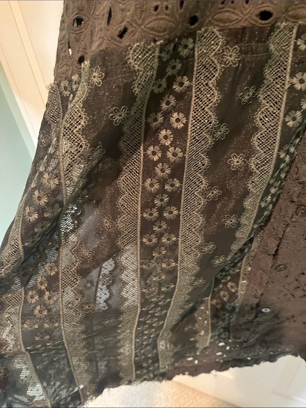 Oli & Hali Olive Eyelet Mixed-Pattern Button-Down Shirt - Picture 3 of 8